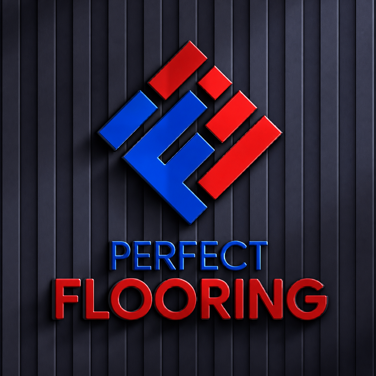 Perfect Flooring logo with red and blue interlocking chevrons